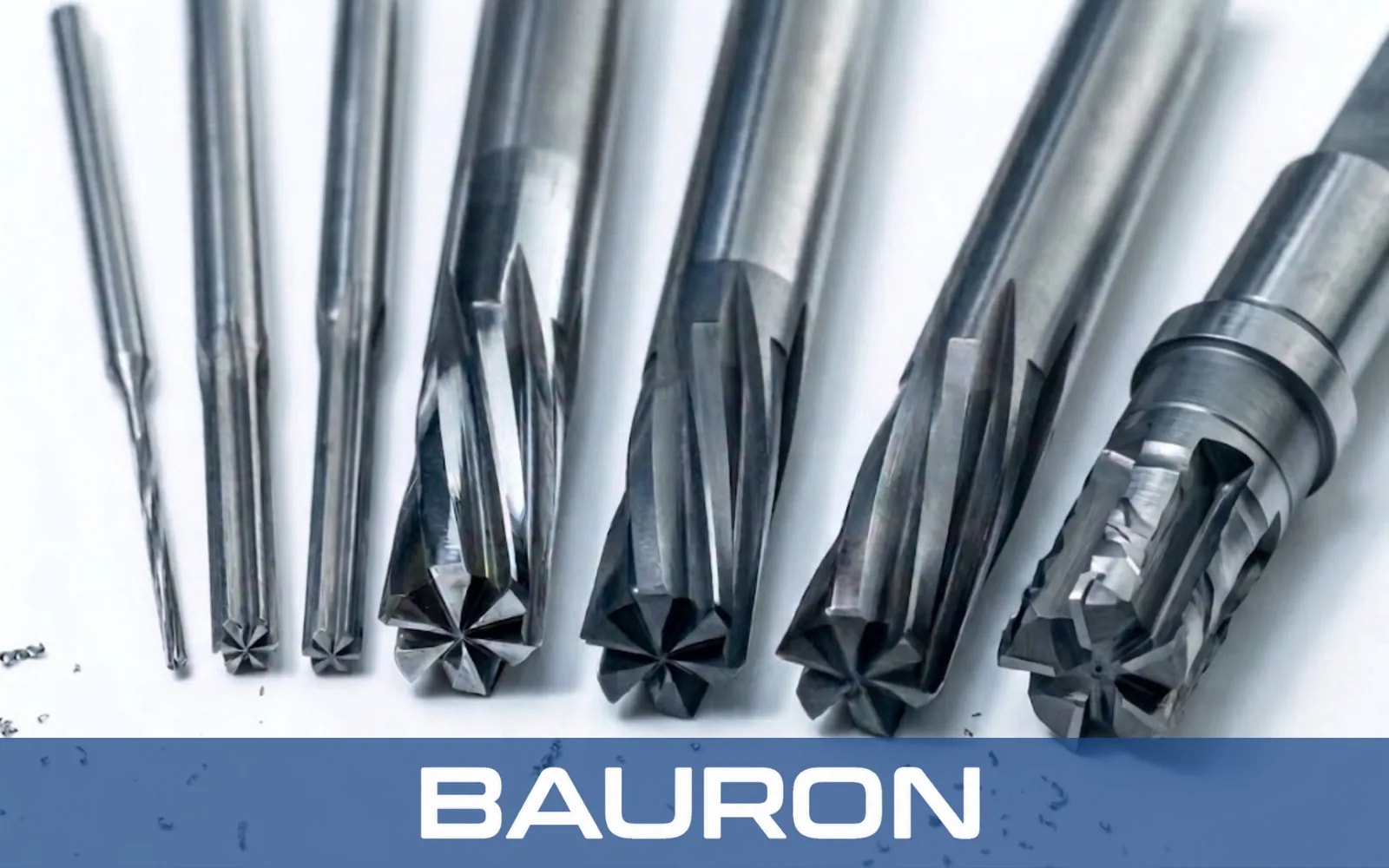 Ground flute ends of solid carbide reamers in close-up
